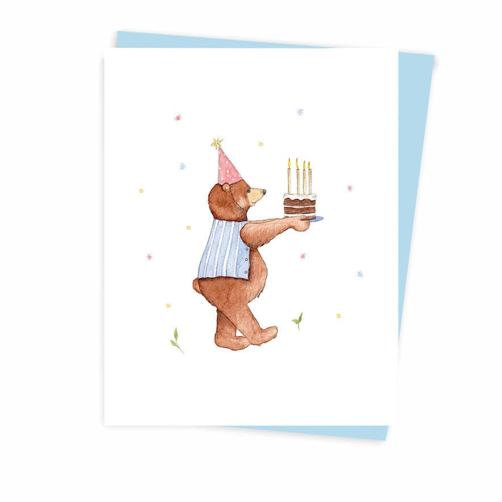 The bear brings the cake