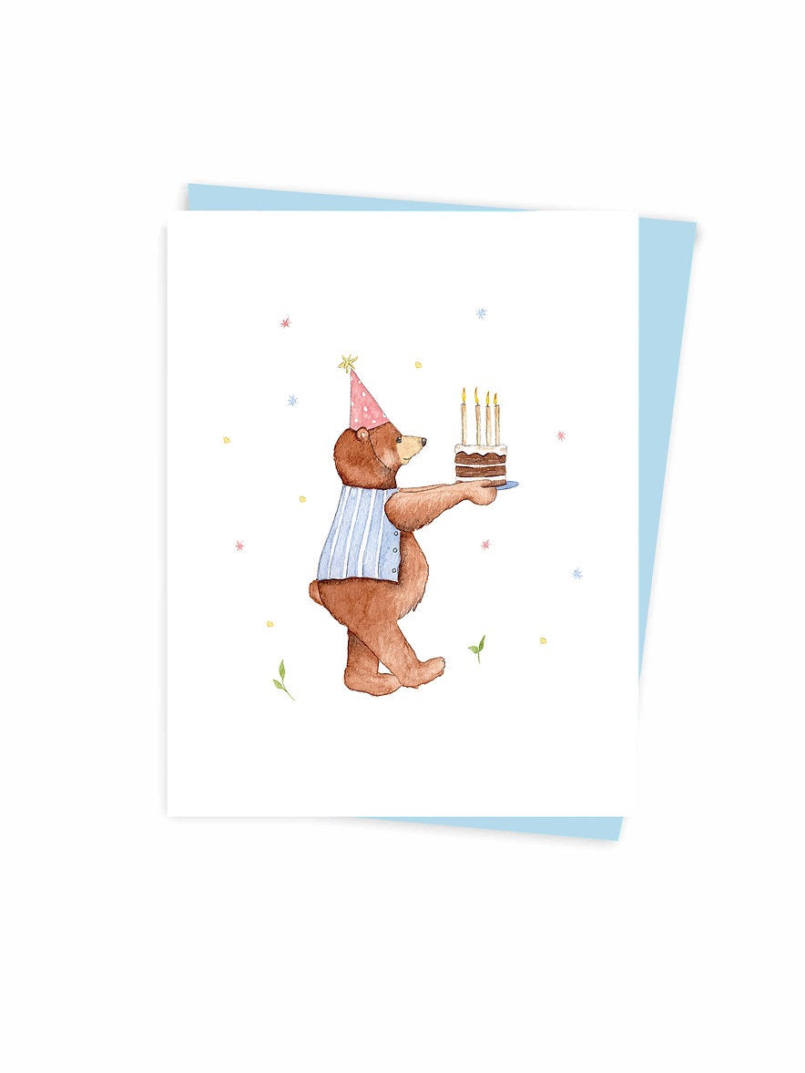 The bear brings the cake